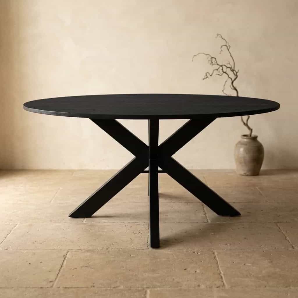 Eetkamertafel mangohout rond zwart 150cm