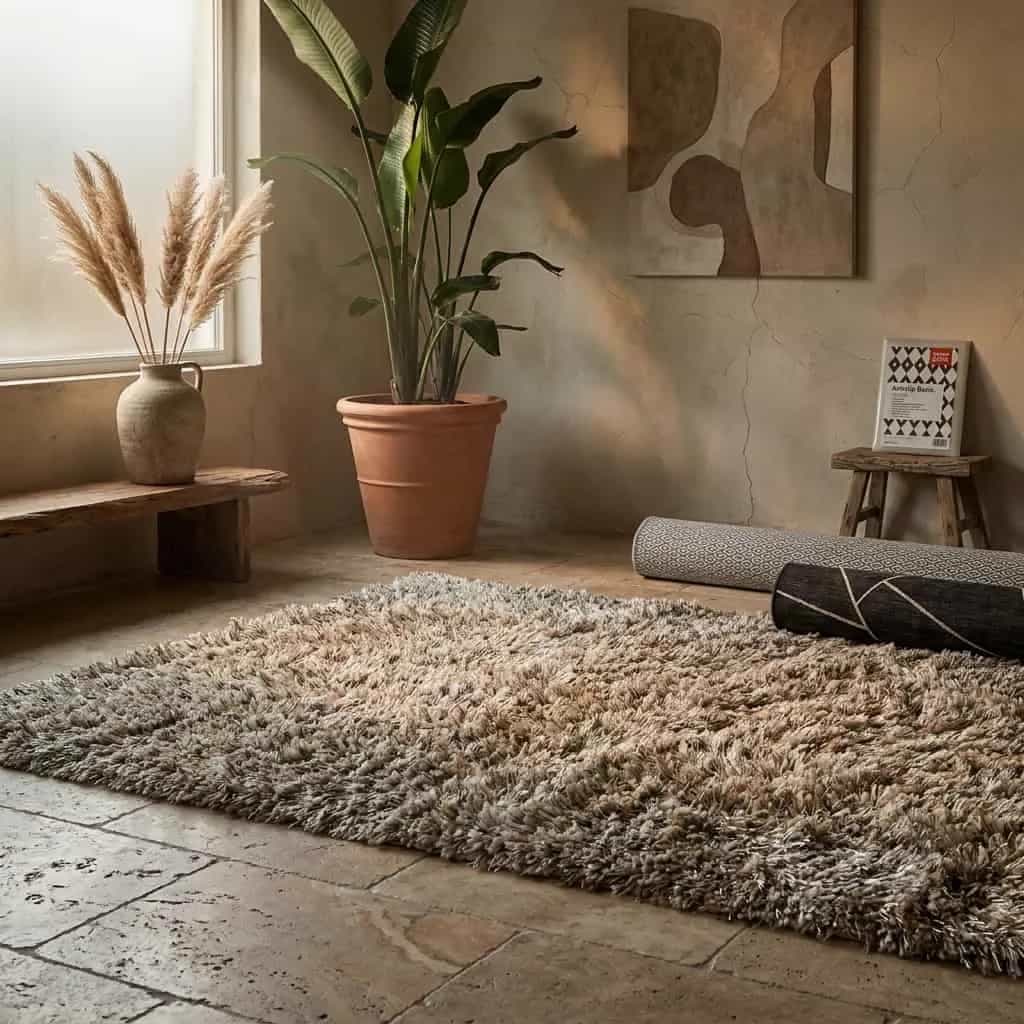Vloerkleed Karpet Love Shaggy Beige Rond