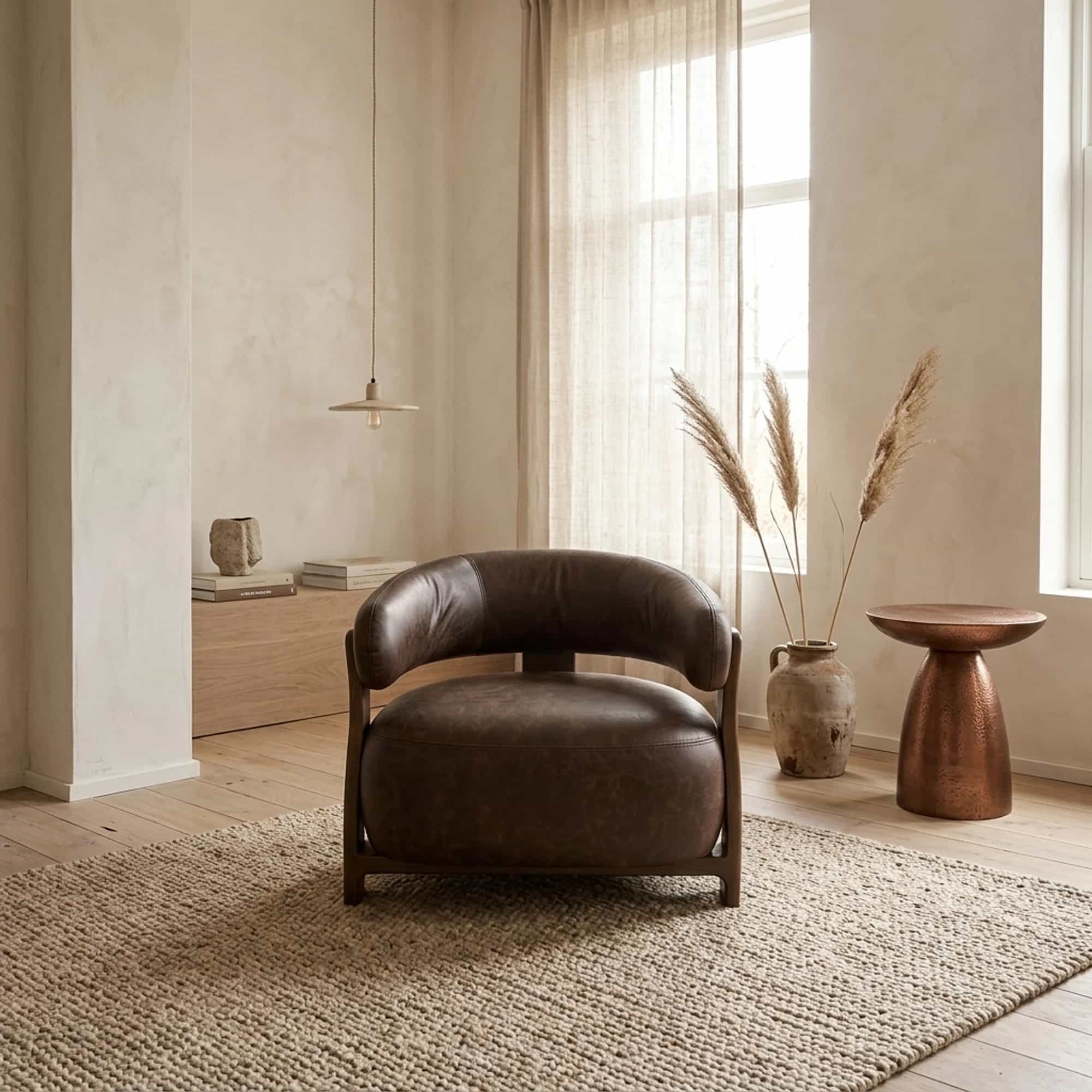 Fauteuil Japandi africa leder tabac