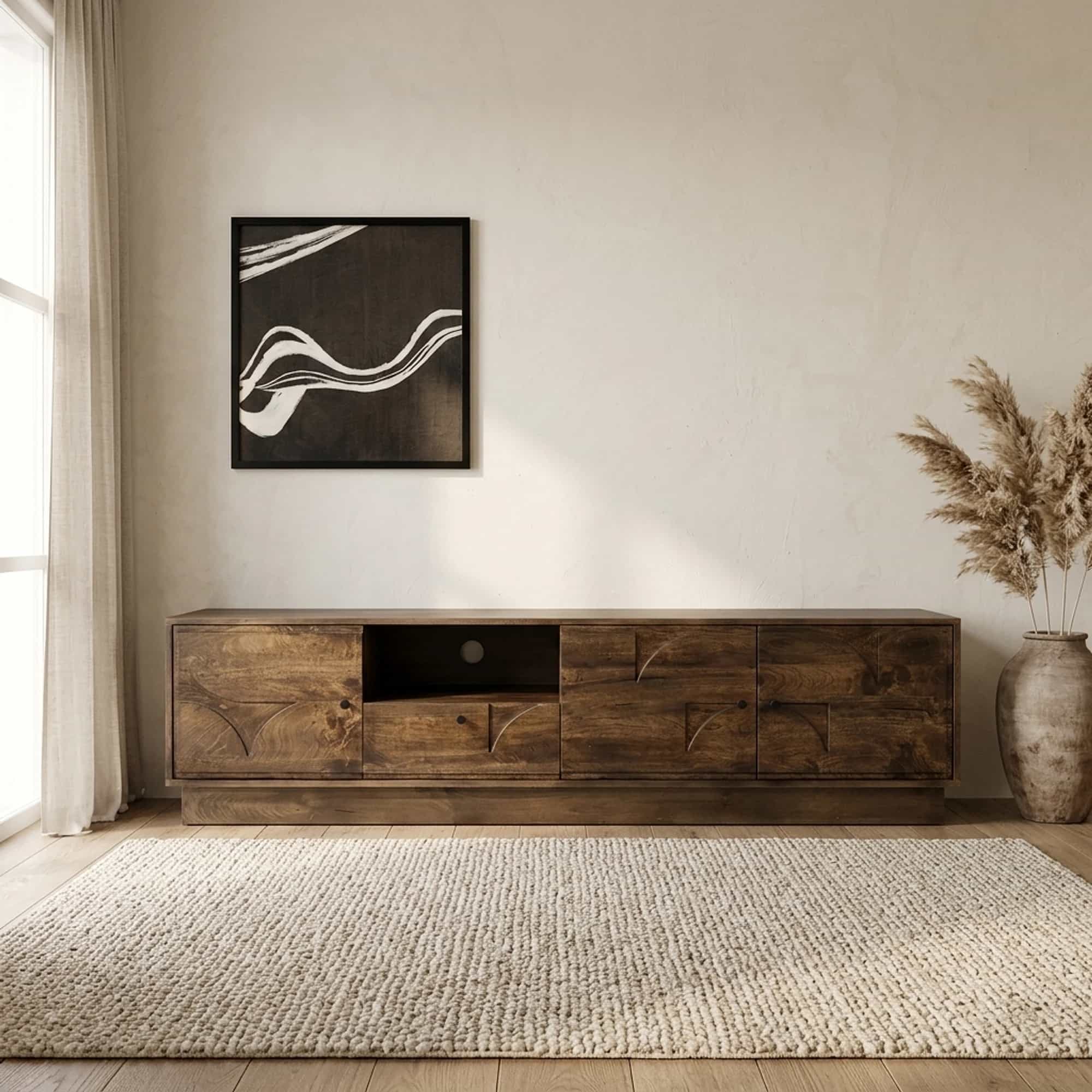 TV dressoir 190 met 3 deuren, 1 lade en 1 open vak, Mango Brown Walnut - My Sons