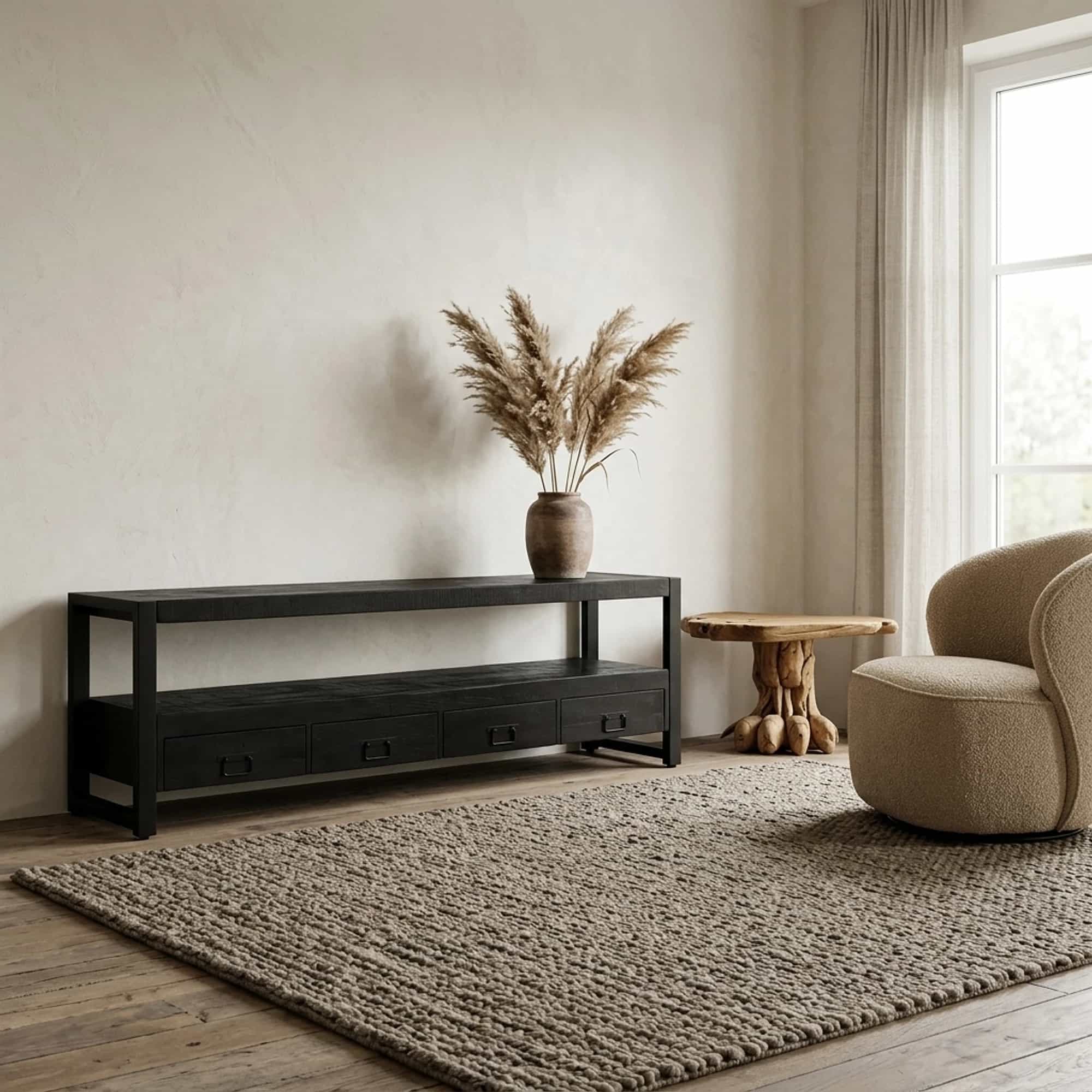 TV-meubel Boaz Zwart Mangohout 180 cm