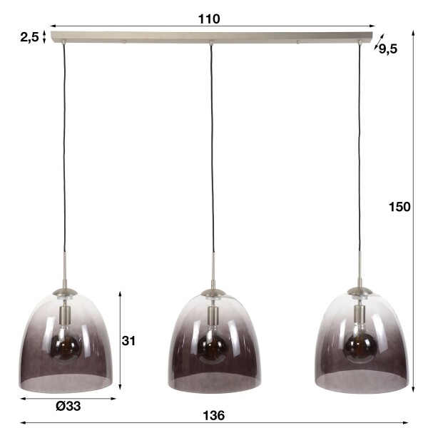  Hanglamp shaded ovaal 3L 