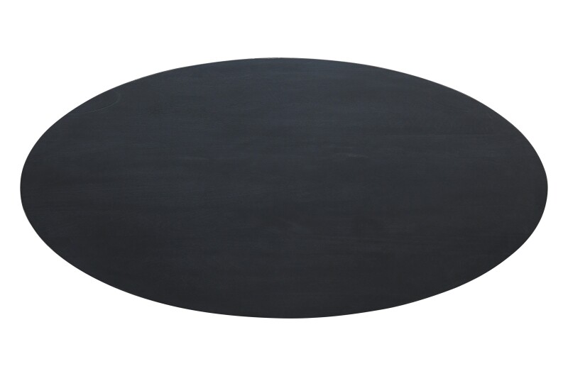 Eetkamertafel mangohout ovaal met zwarte afwerking voorzien van verjongde facet rand massief.