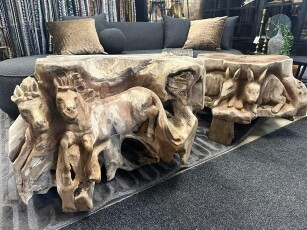 Unieke salontafel Horses handsnijwerk