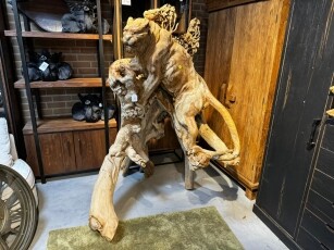Sculptuur teakhout robuuste houten dieren