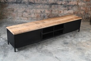 Tv-meubel Metall van mangohout en zwart metaal