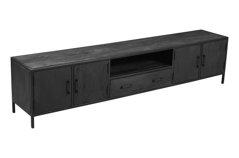 Zwart tv-meubel uit mangohout en metaal