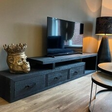 TV meubel Solid Zwart, Open vak rechts voorstaand