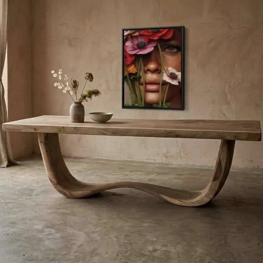 Massief suarhouten boomstamtafel van World of Brosi met golvende designpoot