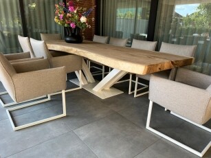 Suarhout boomstam tafel voor outdoor tuintafel