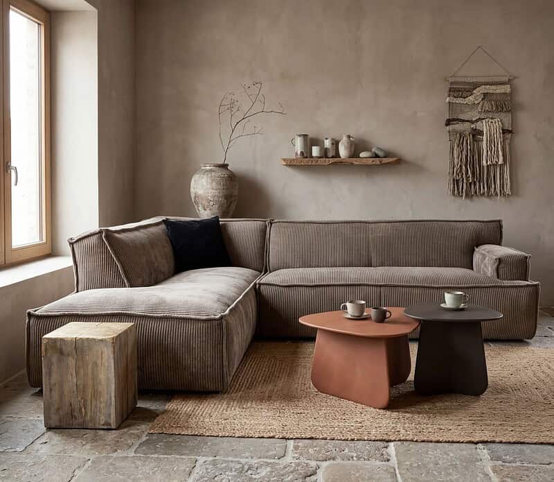 Das luxuriöse Ecksofa Platani in einem modernen Interieur – perfekt für eine gemütliche Sitzecke. Aus hochwertigen Materialien gefertigt, bietet es Komfort und Stil für jedes Wohnzimmer.