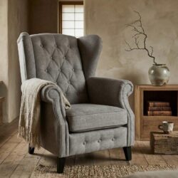 Landelijke fauteuil Winston en oorfauteuil met knopen in prachtige stoffen en kleuren