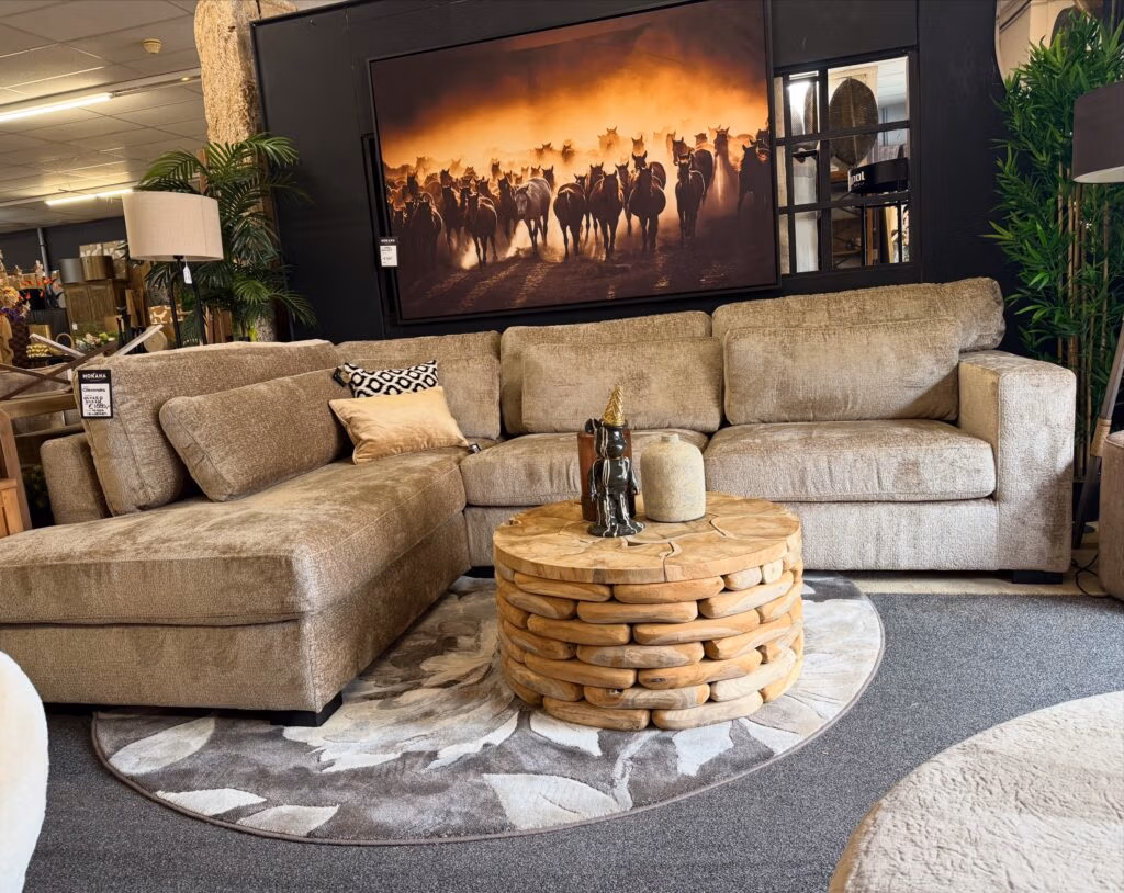 Hoekbank Alexandra met voorzetkussens in zachte stof Bergen en supercomfort