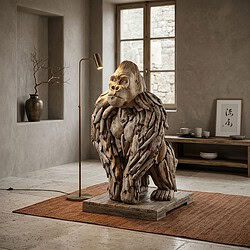Unieke teak houten gorilla sculptuur voor stijlvolle woondecoratie.