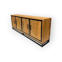 Cakri-Dressoir-4-dr-220-3 Robuuste houten buffetkast met industrieel zwart metalen frame, perfect voor modern en landelijk interieur, ruime opbergruimte, uniek design, maatwerk mogelijk, Mokana Meubelen.