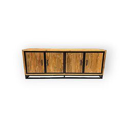 Cakri-Dressoir-4-dr-220-4 Robuuste houten buffetkast met zwart metalen frame, perfect voor een industriële of moderne woonstijl, ideaal voor opbergruimte in woonkamer of eetkamer.