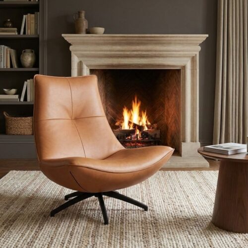 Fauteuil Cross van He design in leder verkrijgbaar in 100+ andere stoffen sledepoot spinpoot