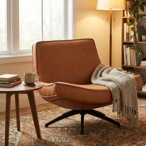 Fauteuil Uwa in leder met sterpoot