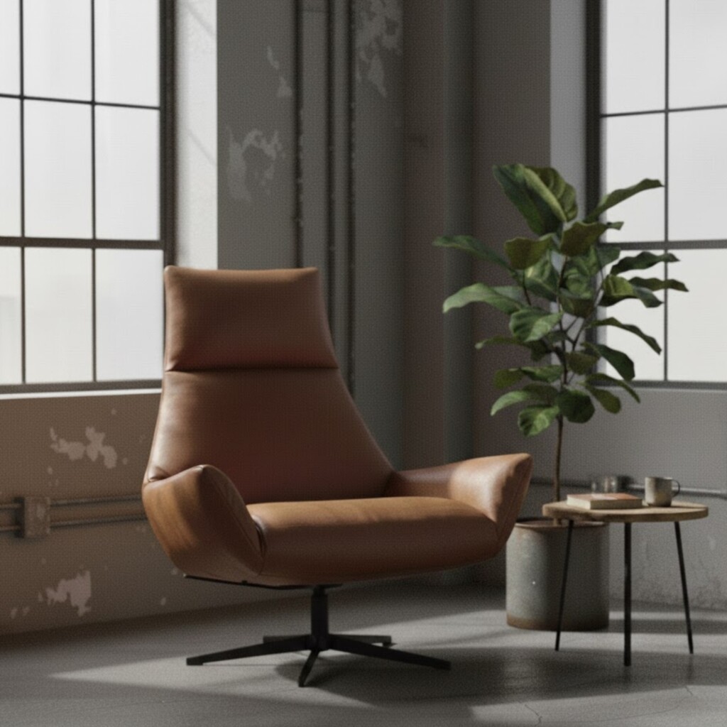 Fauteuil Wim van Chill Line in Cognac leder