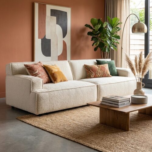 Loungebank Le Noir in witte teddy stof van easy sofa