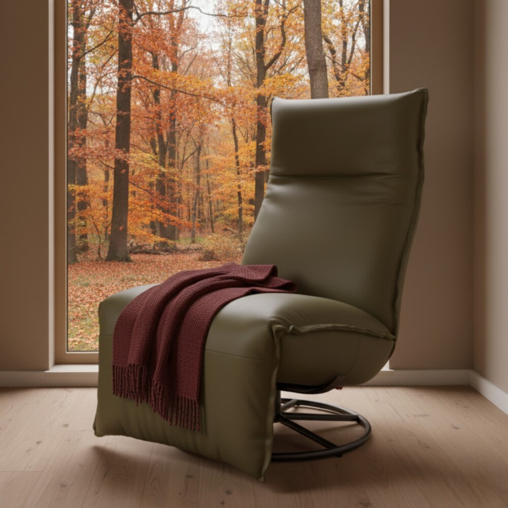 Relaxfauteuil Tom van Chill Line in groen Leder verkrijgbaar met 200+ verschillende stoffen