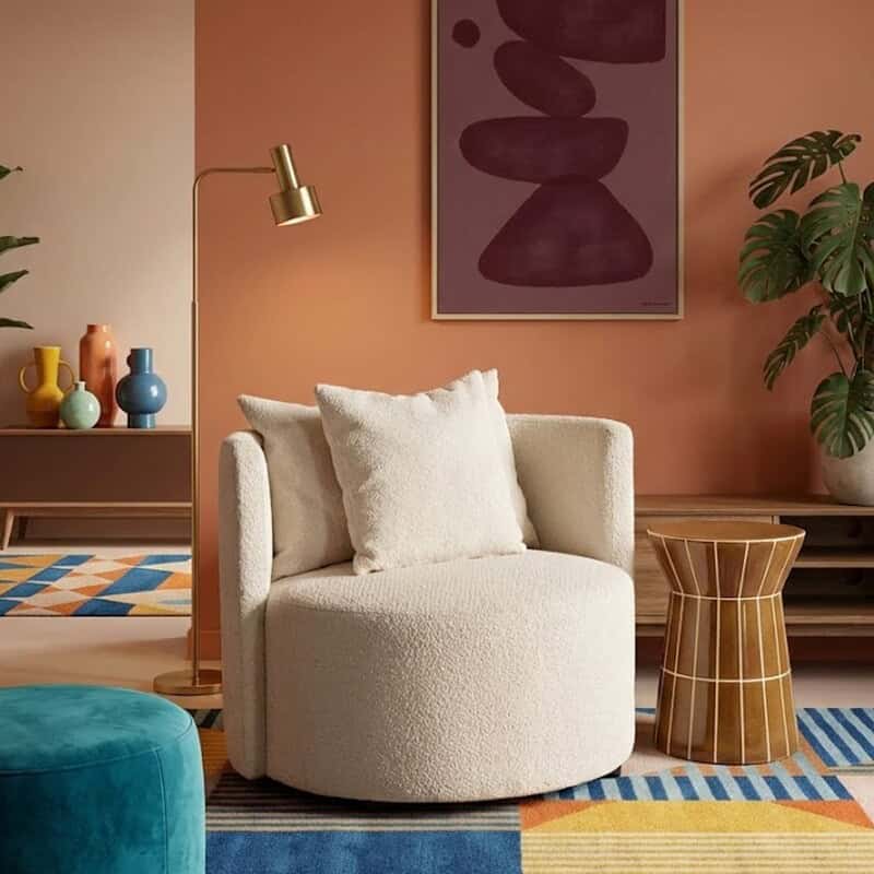 Stijlvolle Mokana meubelen in een moderne woonkamer met warme kleuren en indrukwekkend design.