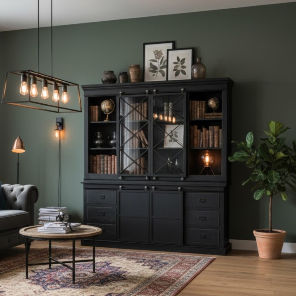 Vitrinekast Madison zwart 200cm robuust industrieel