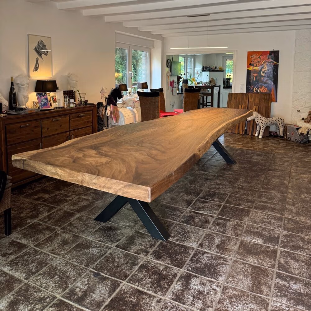 Suartafel 4 meter lang met metalen X poten zwart gepoedercoat