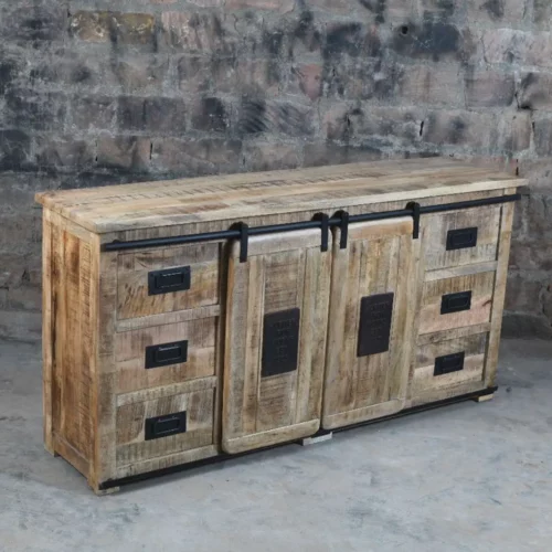 Dressoir Works industrieel mangohout met schuifdeuren