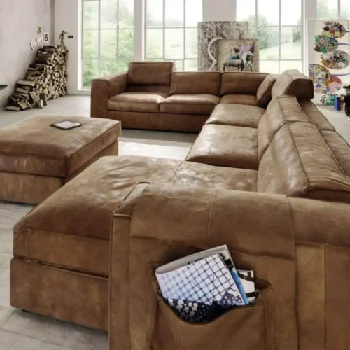 Ecksofa Sassari Nussbaum Afrika Leder in U-Form von Meubelindustrie het Anker