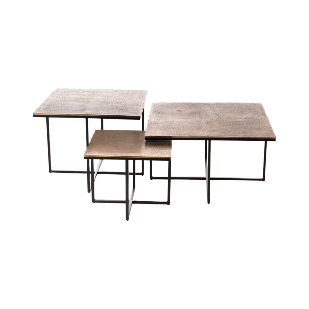 Salontafel Joelle set van 3 metaal staal zwart bruin koper starfurn