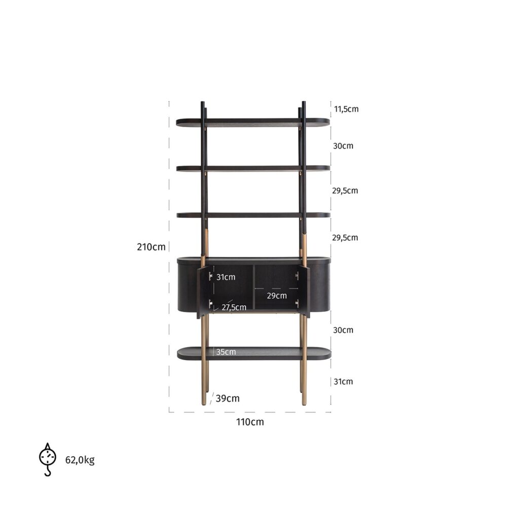 Wandkast Jameson 2-deuren 4-planken (Charcoal)