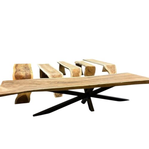 Boomstamtafel massief suarhout 4 meter lang met spinvoet op 300cm