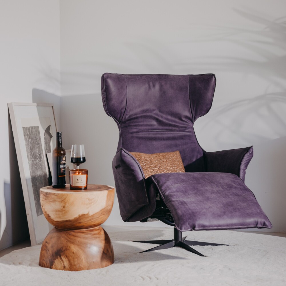 Relaxfauteuil Ellen van Chill Line in africa leder verkrijgbaar in 200+ stoffen Elektrisch