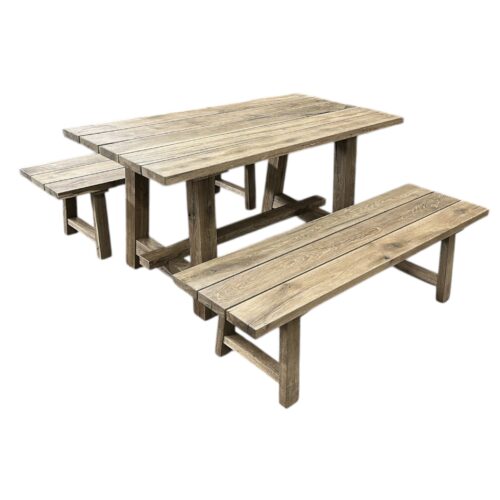 Outdoor tuintafel set eiken met twee banken