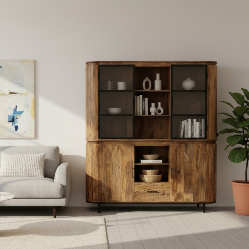 Vitrinekast Oxford 200cm massief mangohout