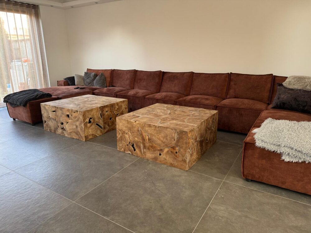 Salontafels Block 100cm dubbel bij grote royale hoekbank