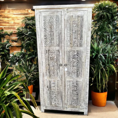 Vintage Almira cabinet from India with antique doors