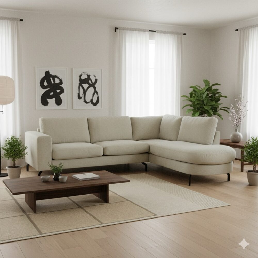 Hoekbank Fedor in de Black Friday aanbieding in naturel kleur en rond eiland element