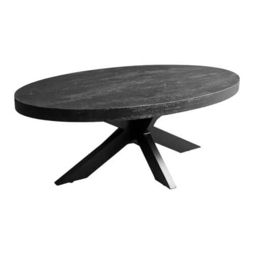 Salontafel mangohout ovaal zwart met dikke rand
