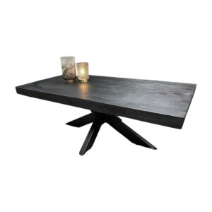 Salontafel mangohout zwart rechthoek met spinvoet metaal