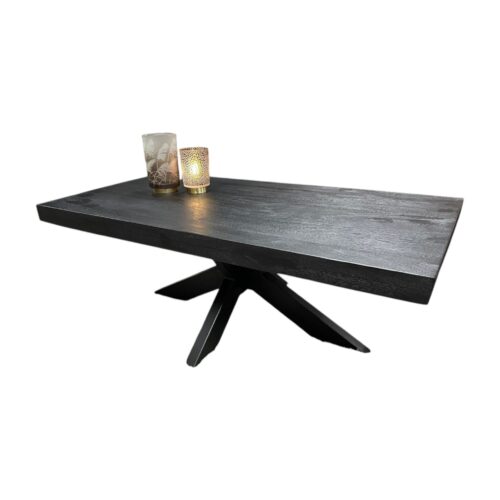Salontafel mangohout zwart rechthoek met spinvoet metaal