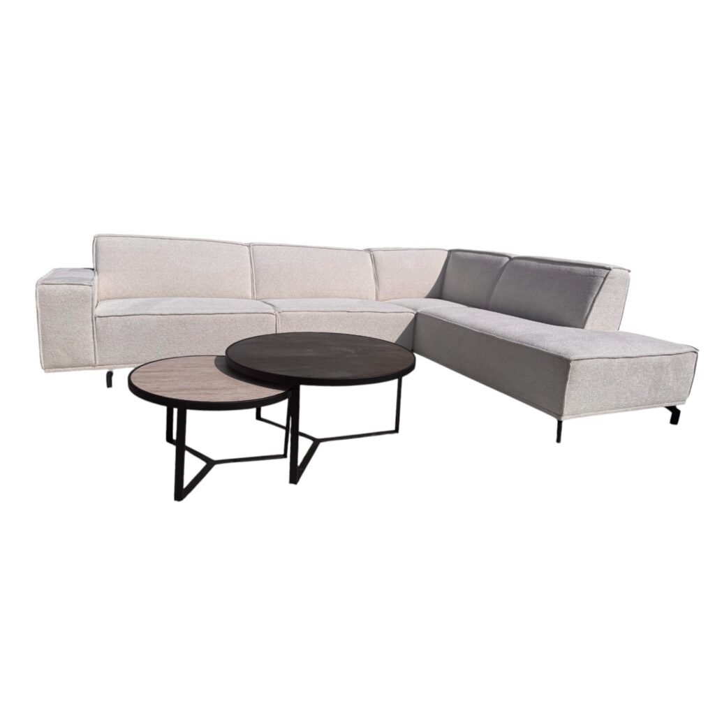 Moderne hoekbank Charly in wit beige stof