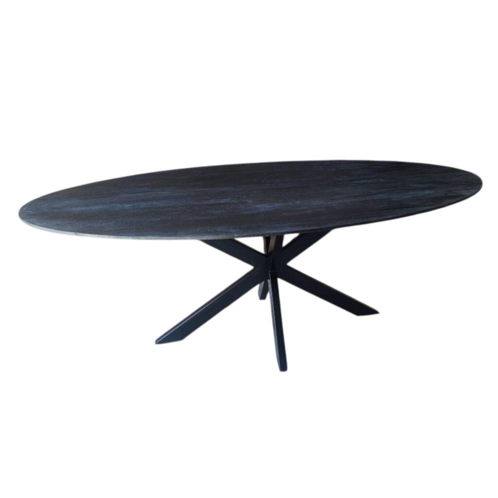 Eettafel mangohout ovaal zwart schuine rand