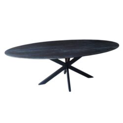 Eettafel mangohout ovaal zwart schuine rand