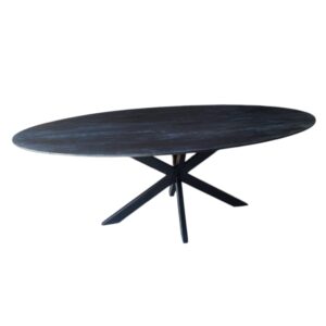 Eettafel mangohout ovaal zwart schuine rand