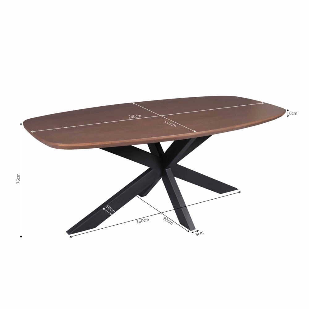 Eettafel Madison Walnut | 240 cm | Deens Ovaal | Poot Black