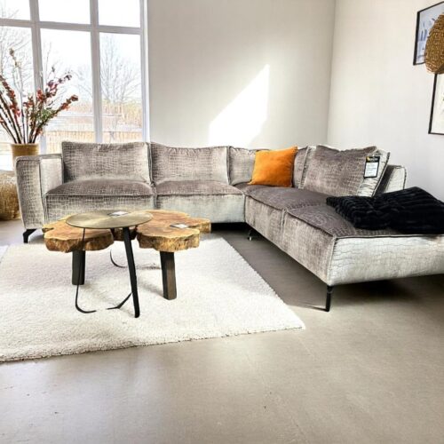 Hoekbank Robin in velours croco motief stof van Wildeboer