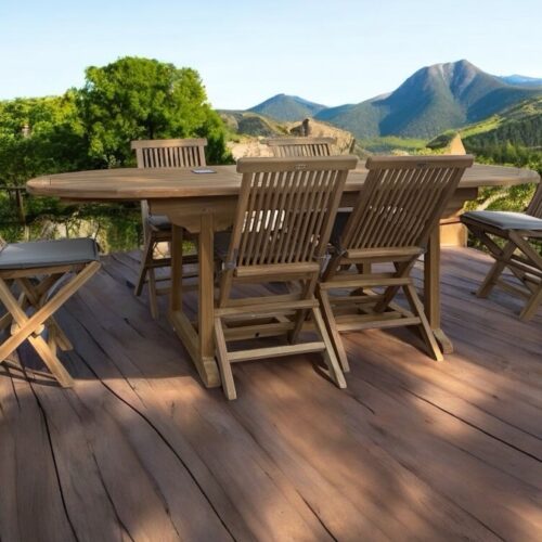 Uitschuif eettafel teak + 6 stoelen
