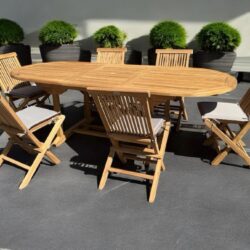 Uitschuif eettafel teak + 6 stoelen